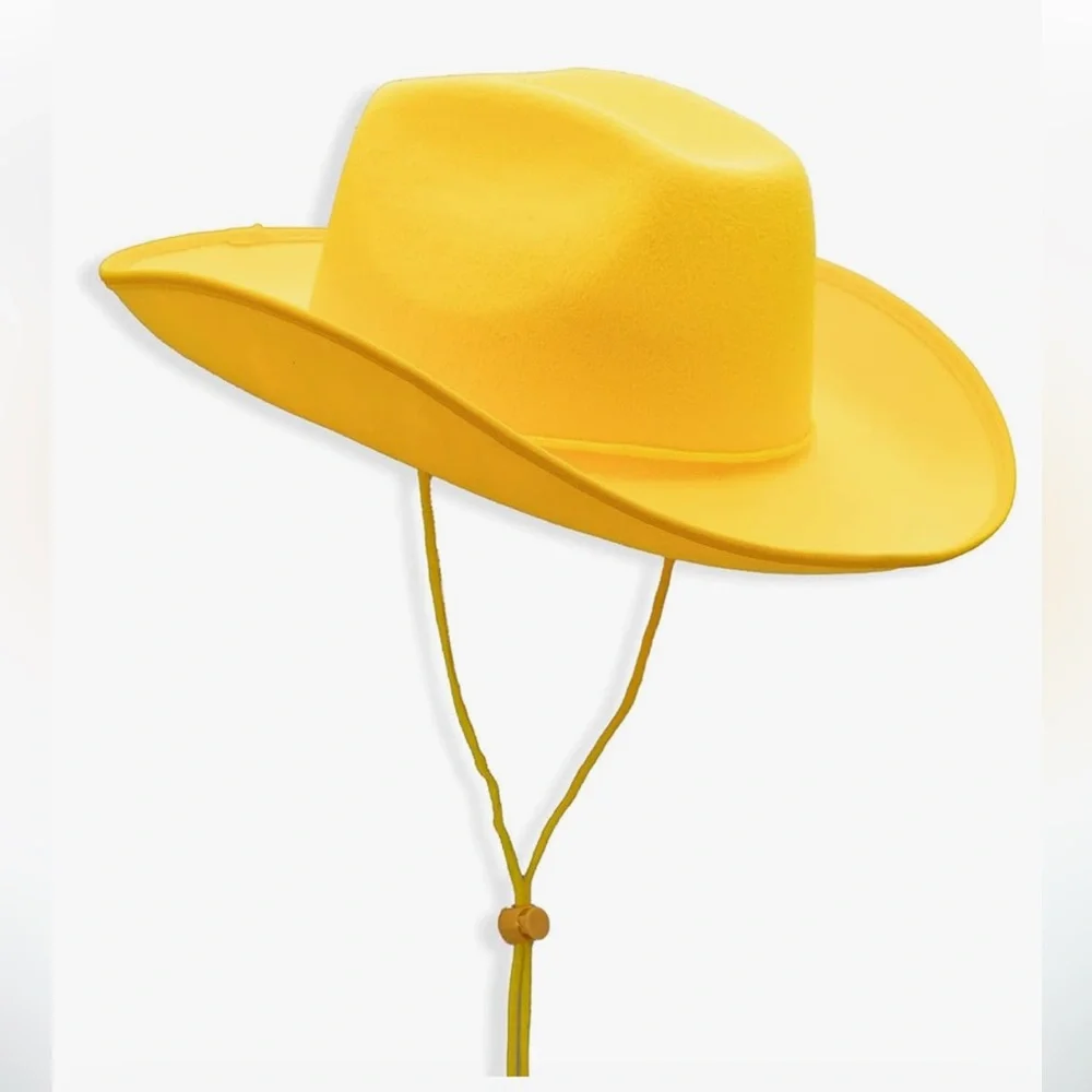 AUGUST Yellow Paper Straw Western Fedora Hat Elastic Band Cord String NWOT $75